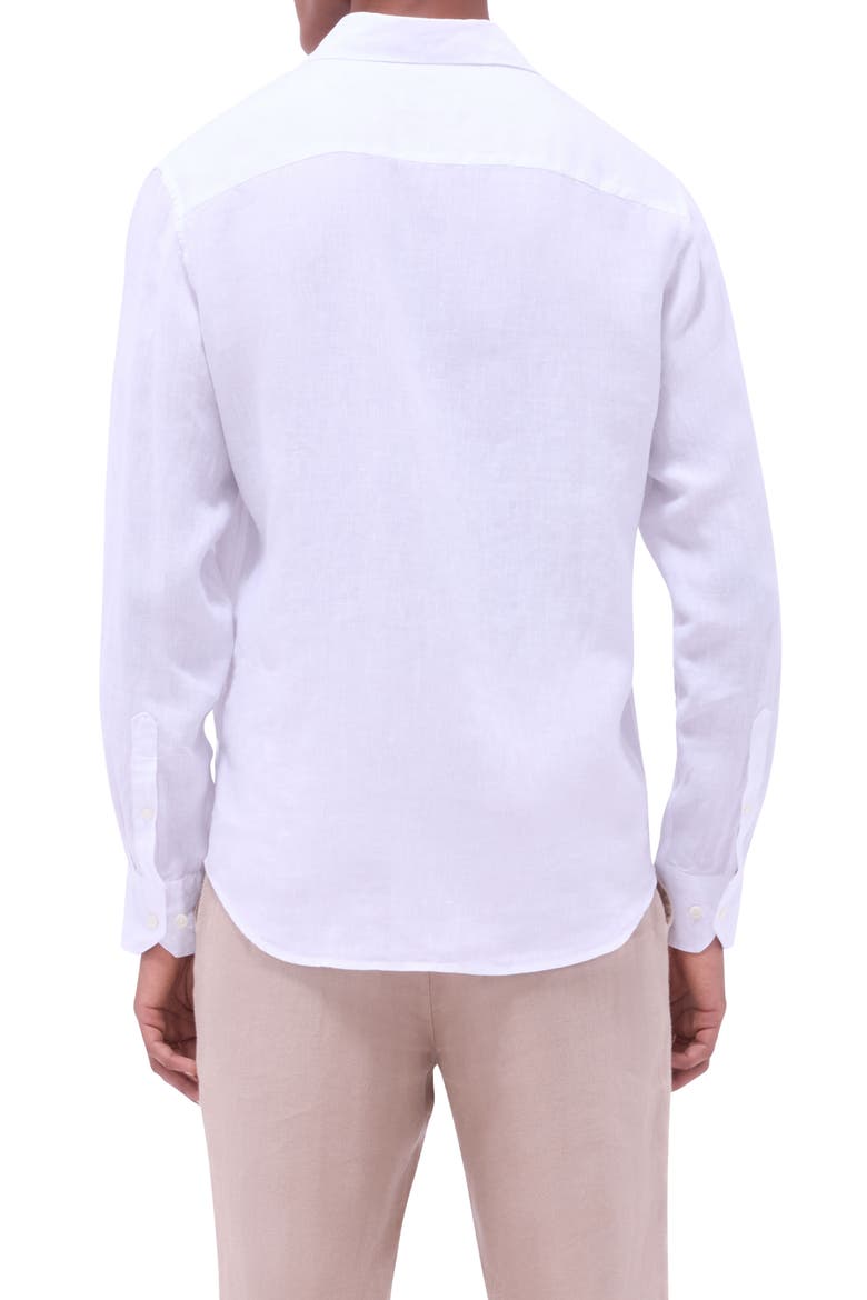 Axel Shaped Fit Linen Button-Up Shirt, Alternate, color, WHITE