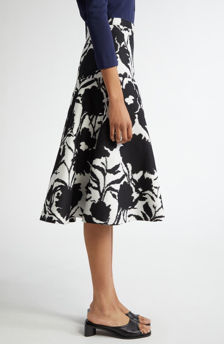 Michael Kors Collection Abstract Floral Print Dance Skirt, Alternate, color, Black/ Optic White