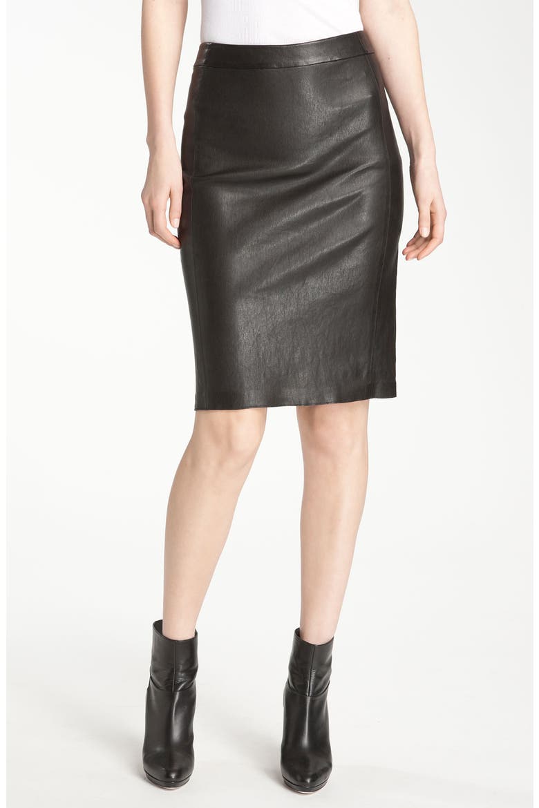 Leather Pencil Skirt, Main, color, BLACK