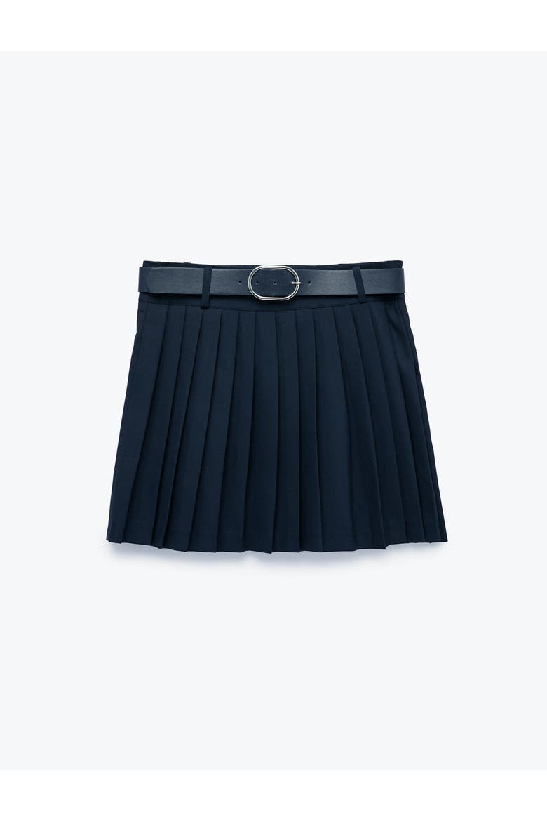 Pleated Mini Skirt With Belt, Alternate, color, NAVY