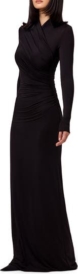 Overlap Neck Long Sleeve Maxi Dress