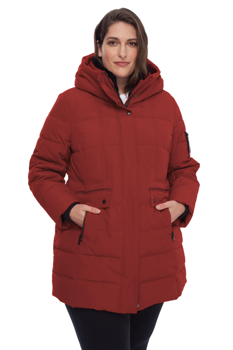 KOOTNEY PLUS SIZE - Vegan Down Mid-Length Parka Coat, Main, color, CRIMSON