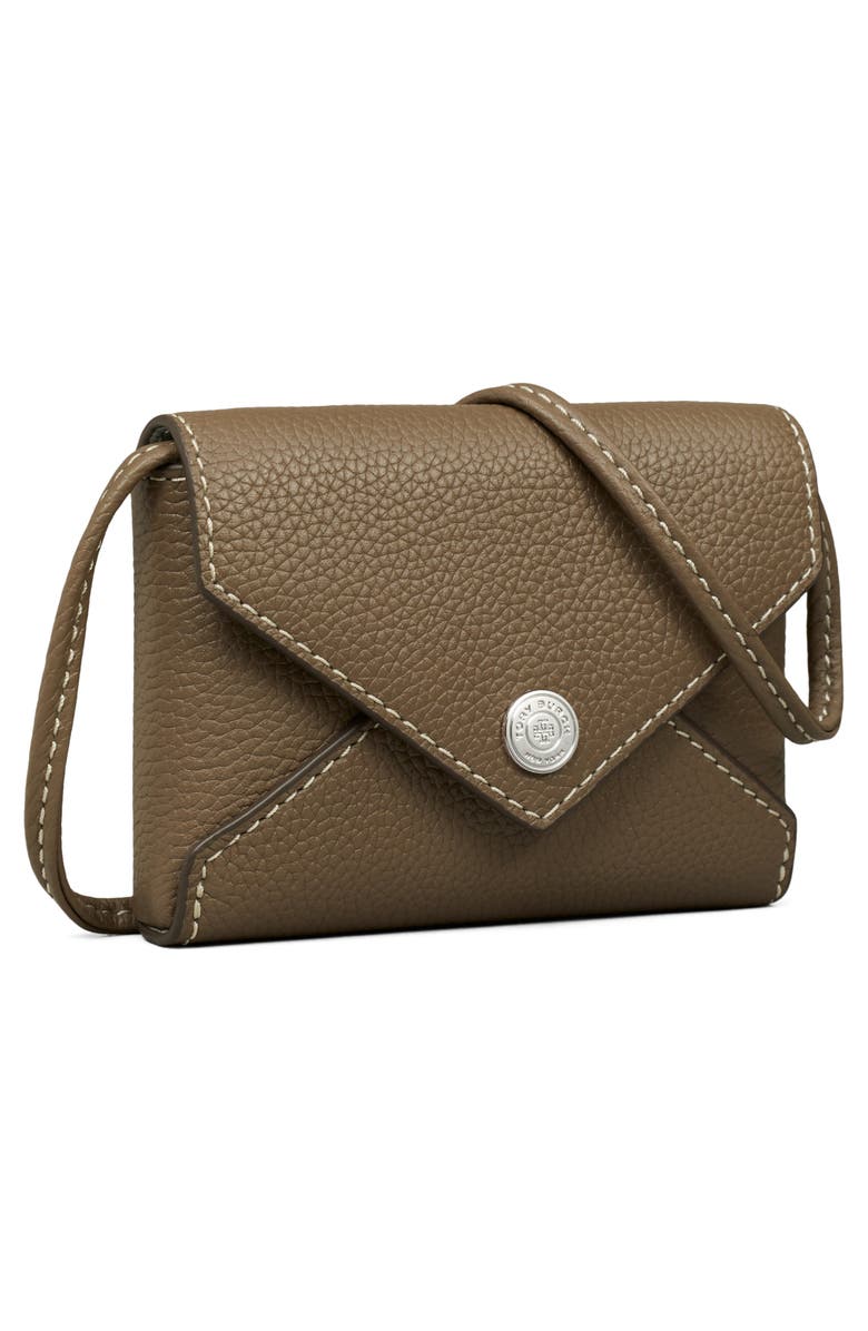 Tory Burch Leather Card Case Lanyard, Alternate, color, Wild Mushroom