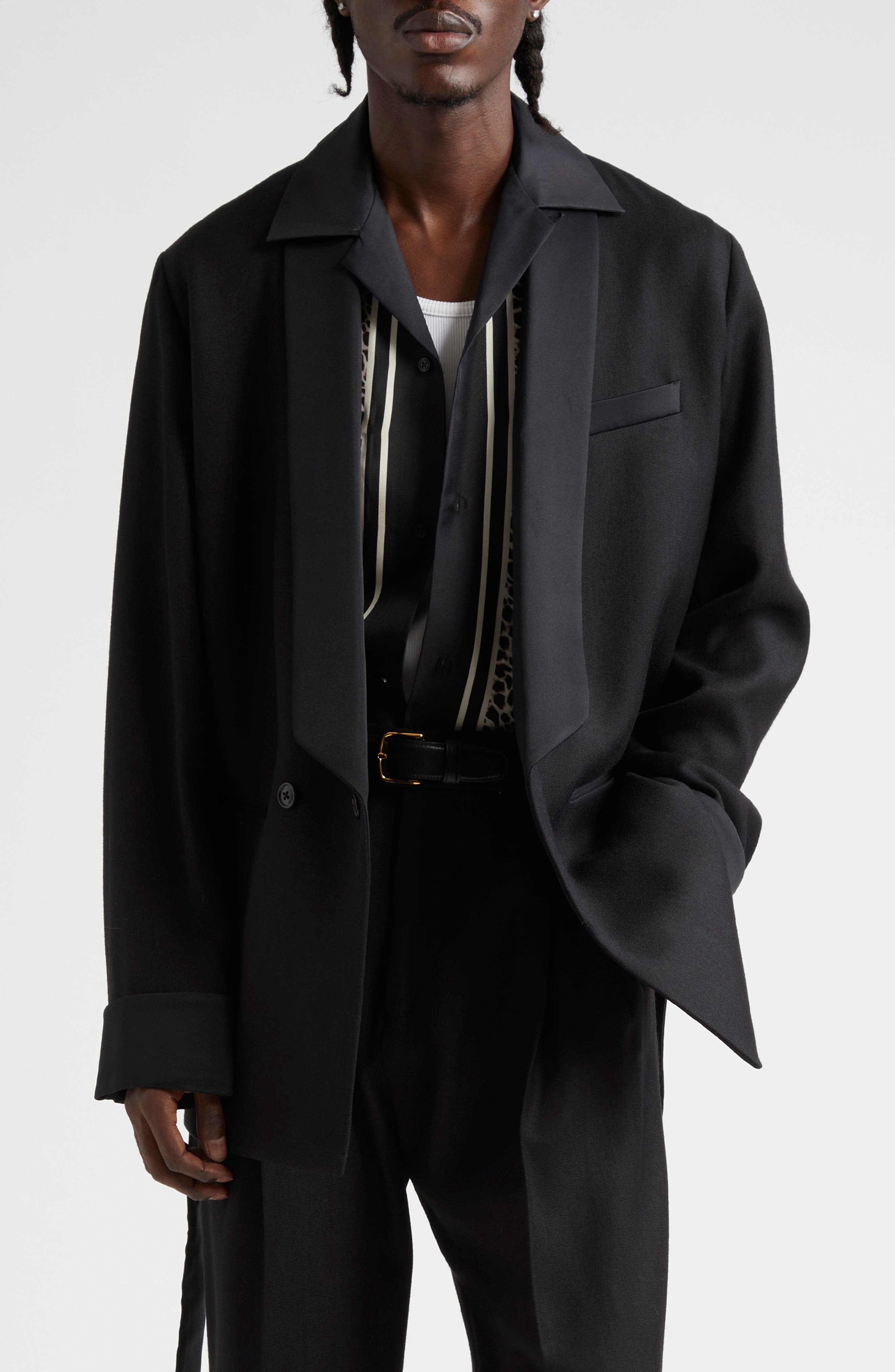 Belted Wool Blend Smoking Jacket