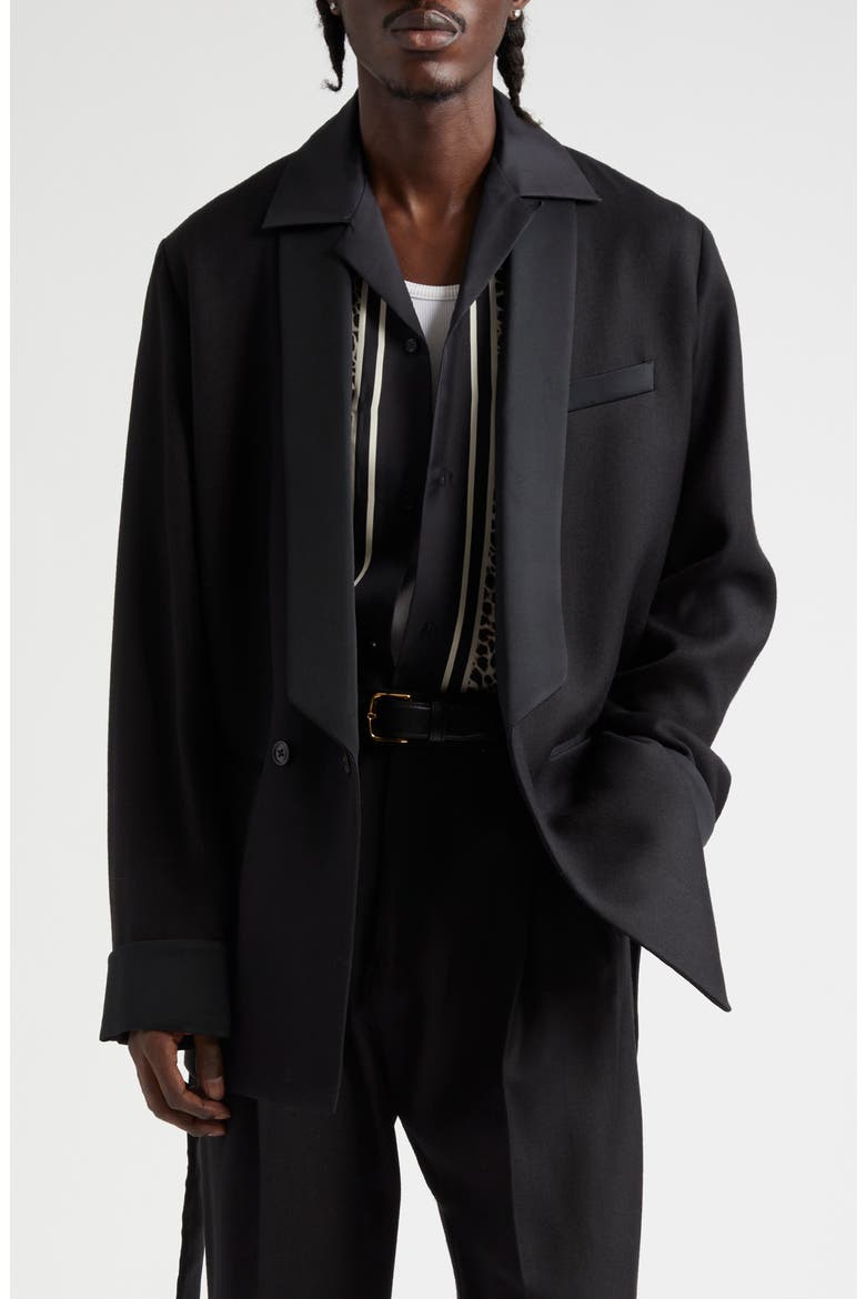 Belted Wool Blend Smoking Jacket, Main, color, BLACK