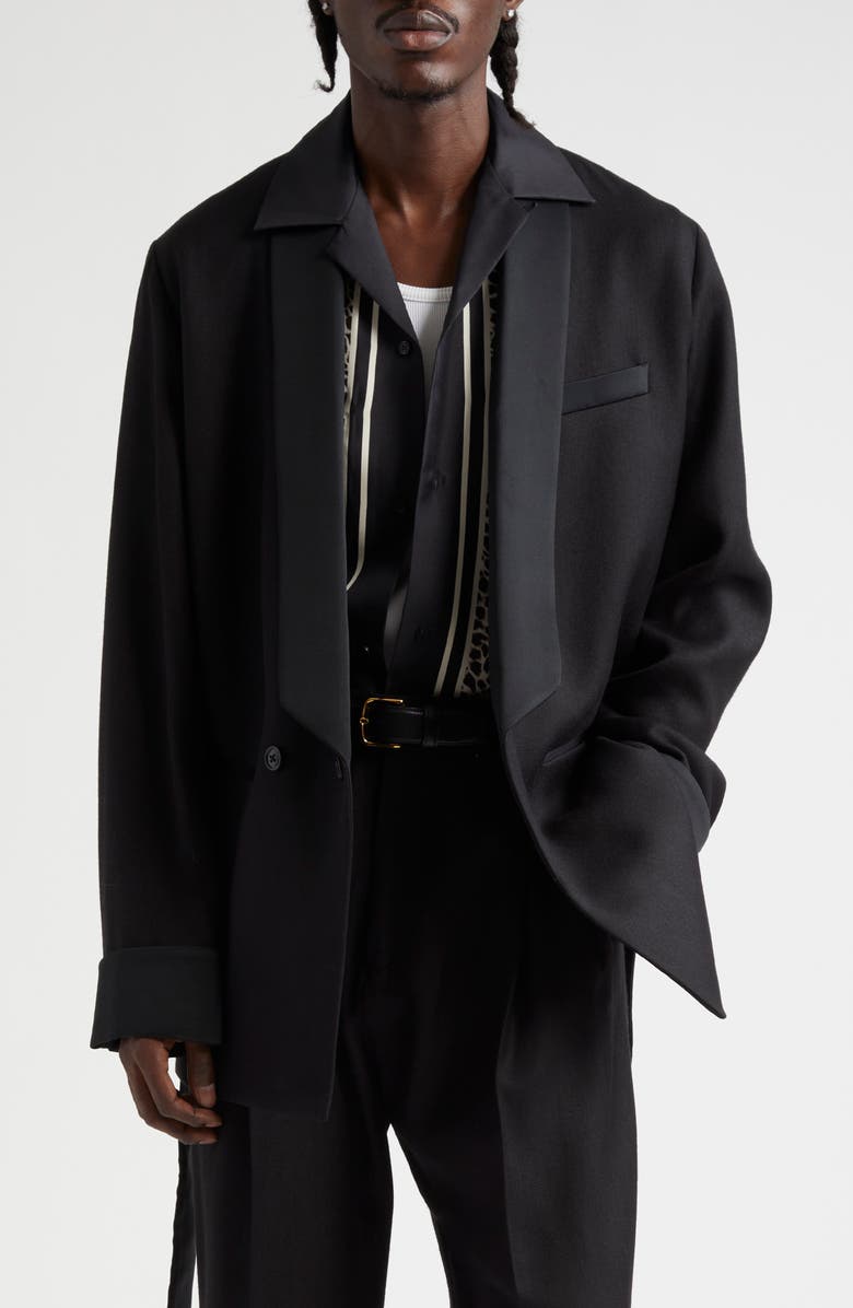 AMIRI Belted Wool Blend Smoking Jacket, Main, color, Black