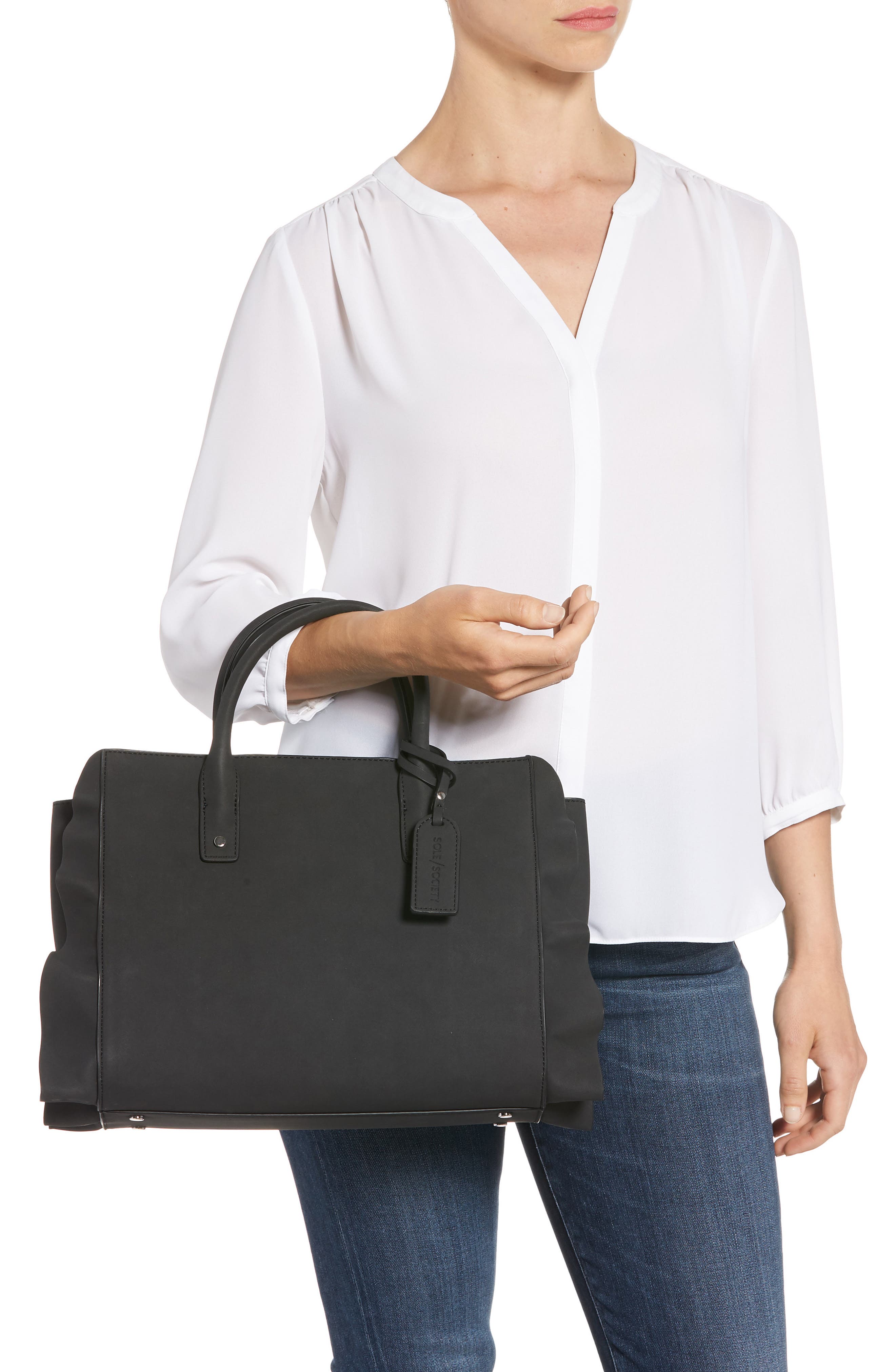 Sole Society Faux Leather Satchel, Alternate, color, 