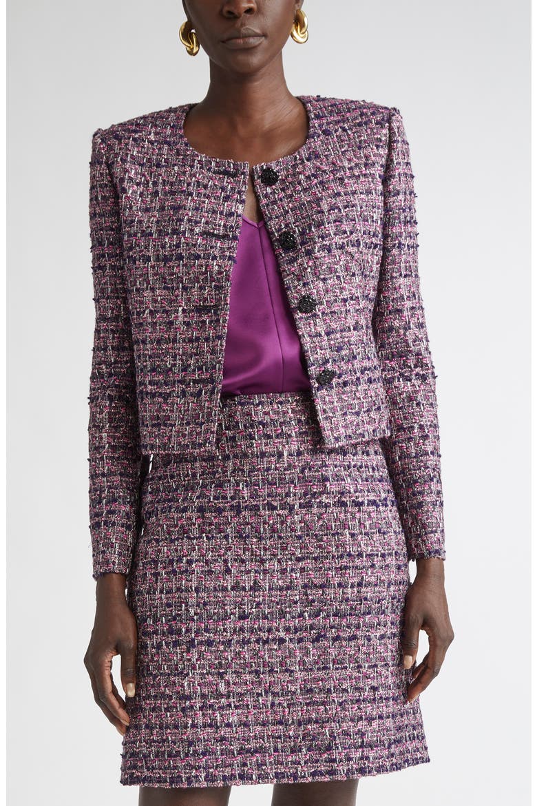 ST. JOHN Metallic Tape Tweed Crop Jacket (Women) | Nordstrom
