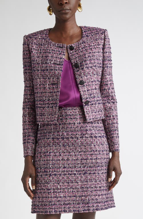 St John St. John Metallic Tape Tweed Crop Jacket In Purple