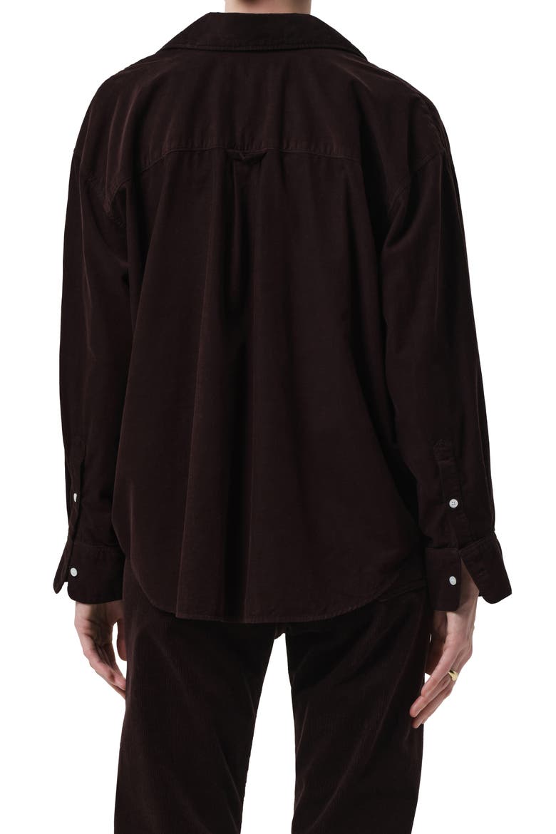 Kayla Oversize Corduroy Button-Up Shirt, Alternate, color, BARRISTER DARK BROWN