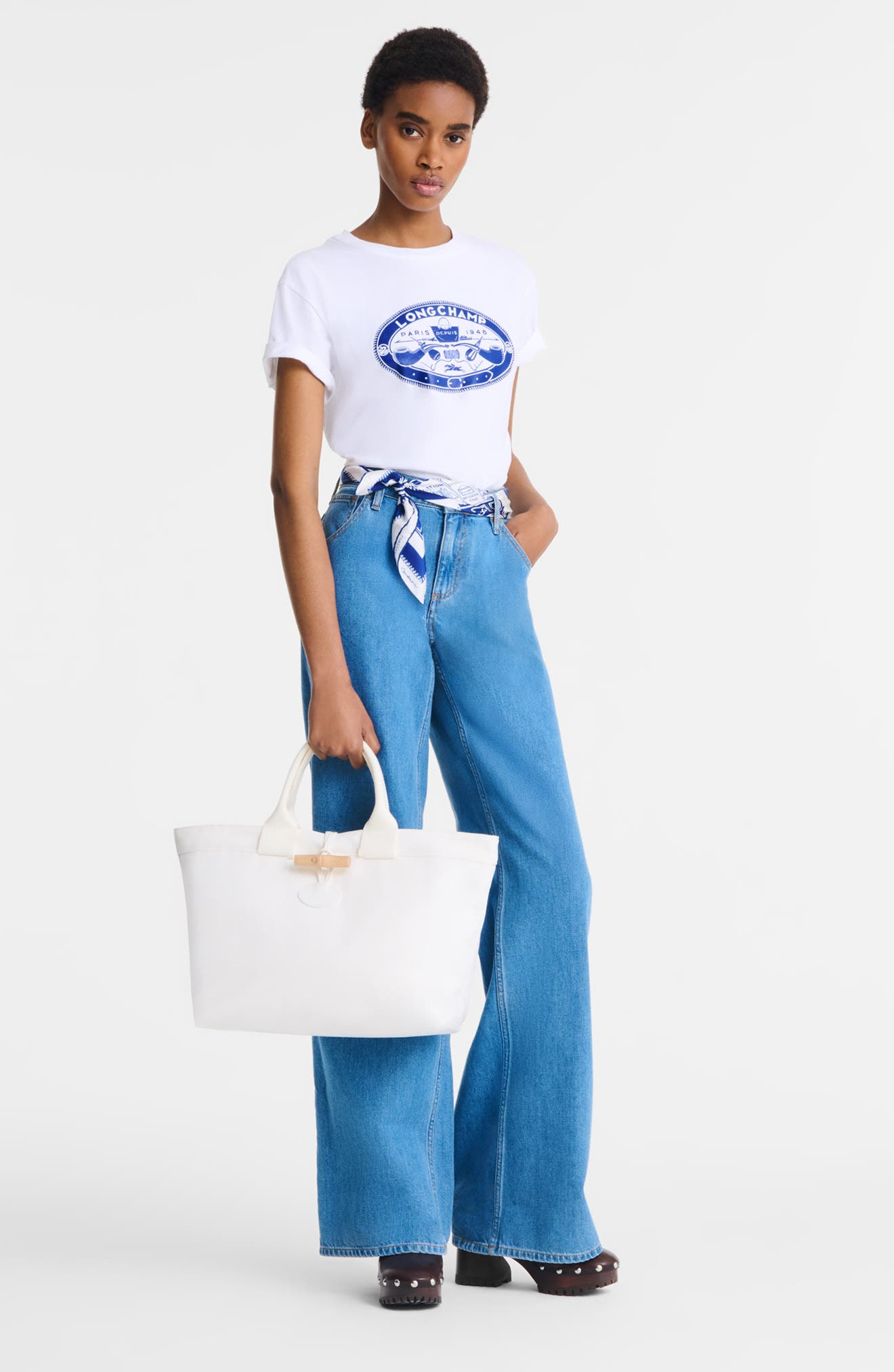 Longchamp Large Le Roseau Cotton Canvas Tote, Alternate, color, Ecru