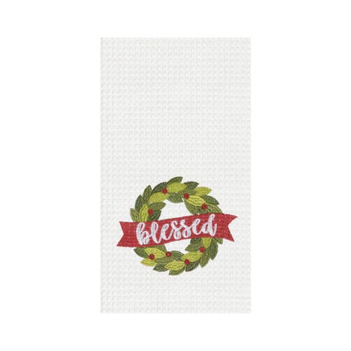 C & F Home C&f Home Blessed Wreath Embroidered Waffle Weave Kitchen Towel Decor In Multi