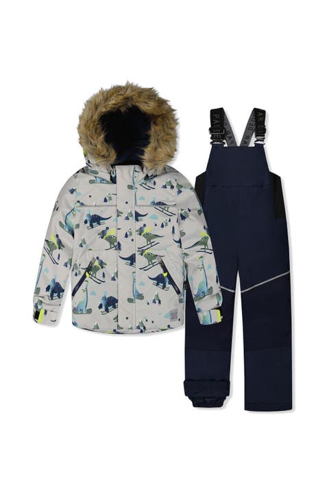 Skiing Dinosaur Discover Fleece Jacket Snow Pants Two Piece Snowsuit
