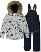 Deux par Deux Skiing Dinosaur Discover Fleece Jacket Snow Pants Two Piece Snowsuit