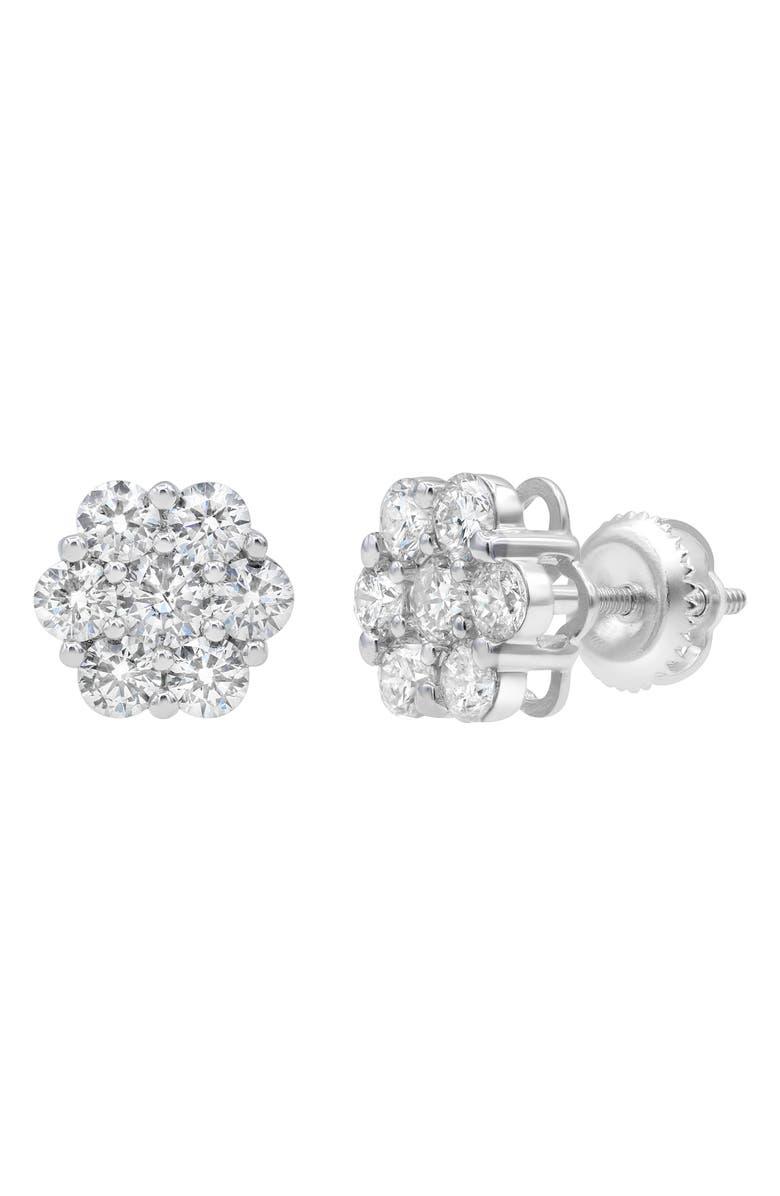 LuvMyJewelry Lab Grown Diamond Floral Cluster Stud Earrings, Alternate, color, 14K White Gold