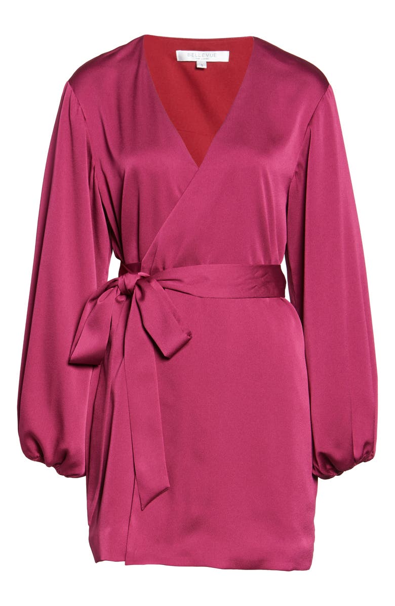 Bellevue The Label Aurora Long Sleeve Satin Wrap Minidress, Alternate, color,