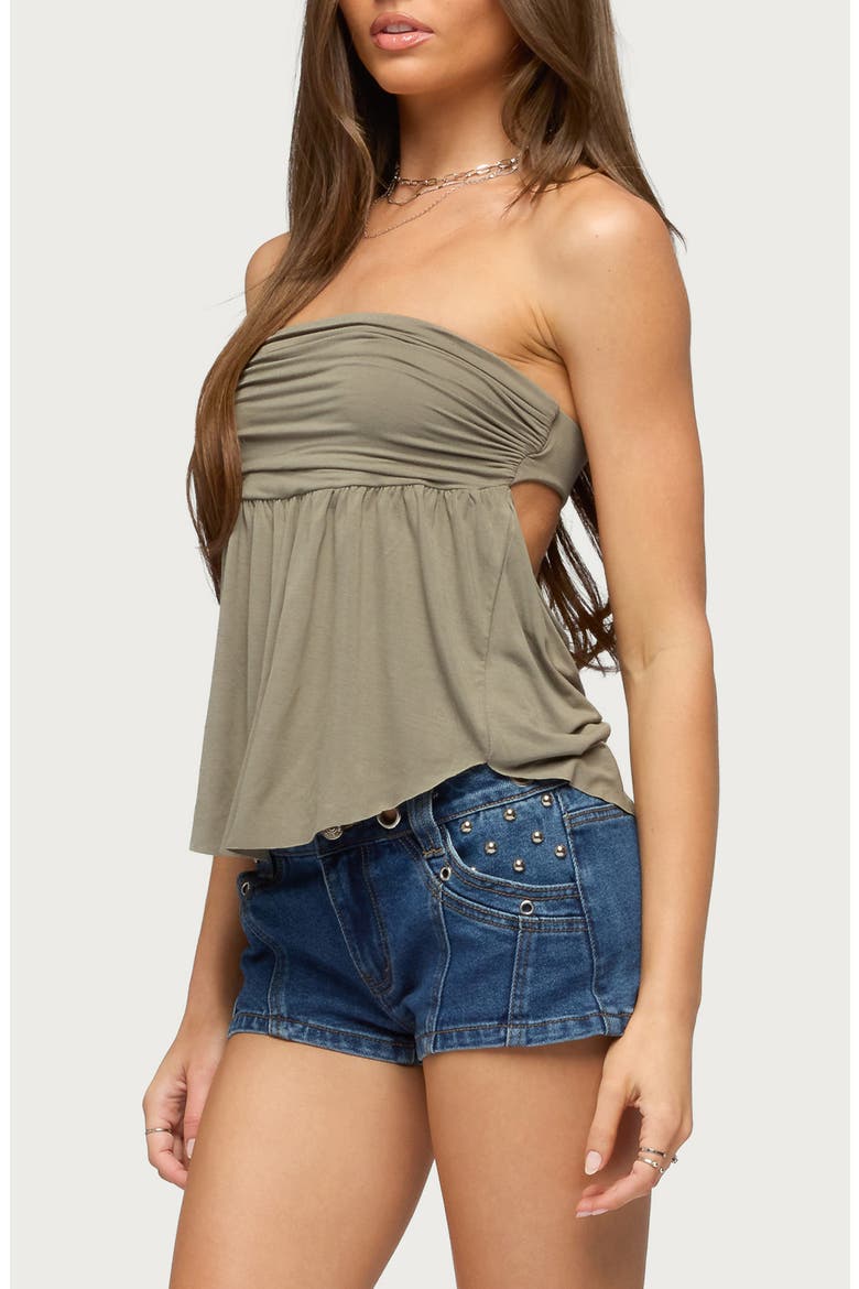 Bowey Draped Cutout Strapless Top, Alternate, color, OLIVE