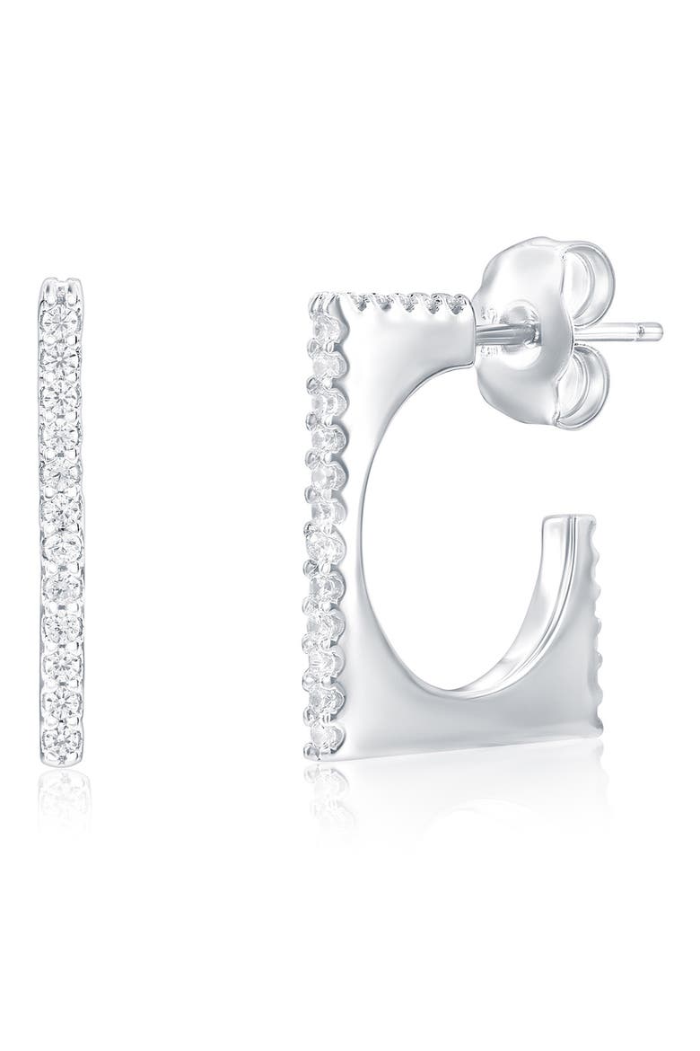 Cubic Zirconia Square Hoop Earrings, Main, color, WHITE