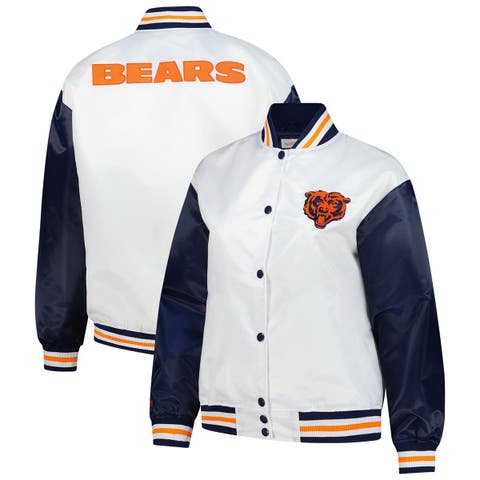 Women's Mitchell & Ness White Chicago Bears Plus Size Full-Snap Satin Jacket