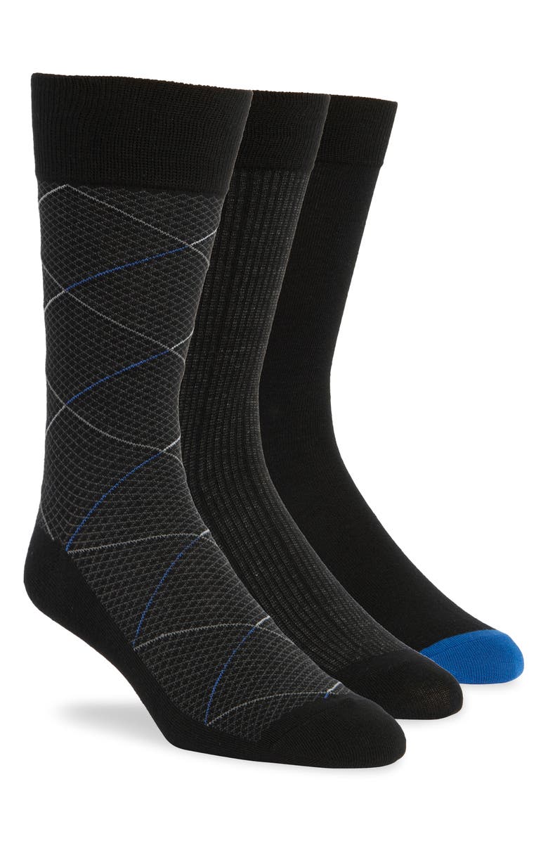 Cole Haan Assorted Diamond 3-Pack Dress Socks, Main, color, 