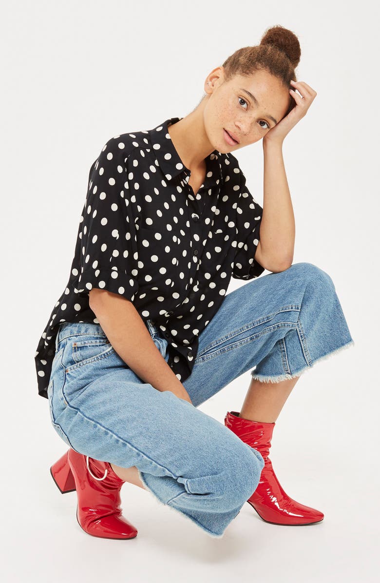 Topshop Petite Wide Leg Crop Jeans, Alternate, color,