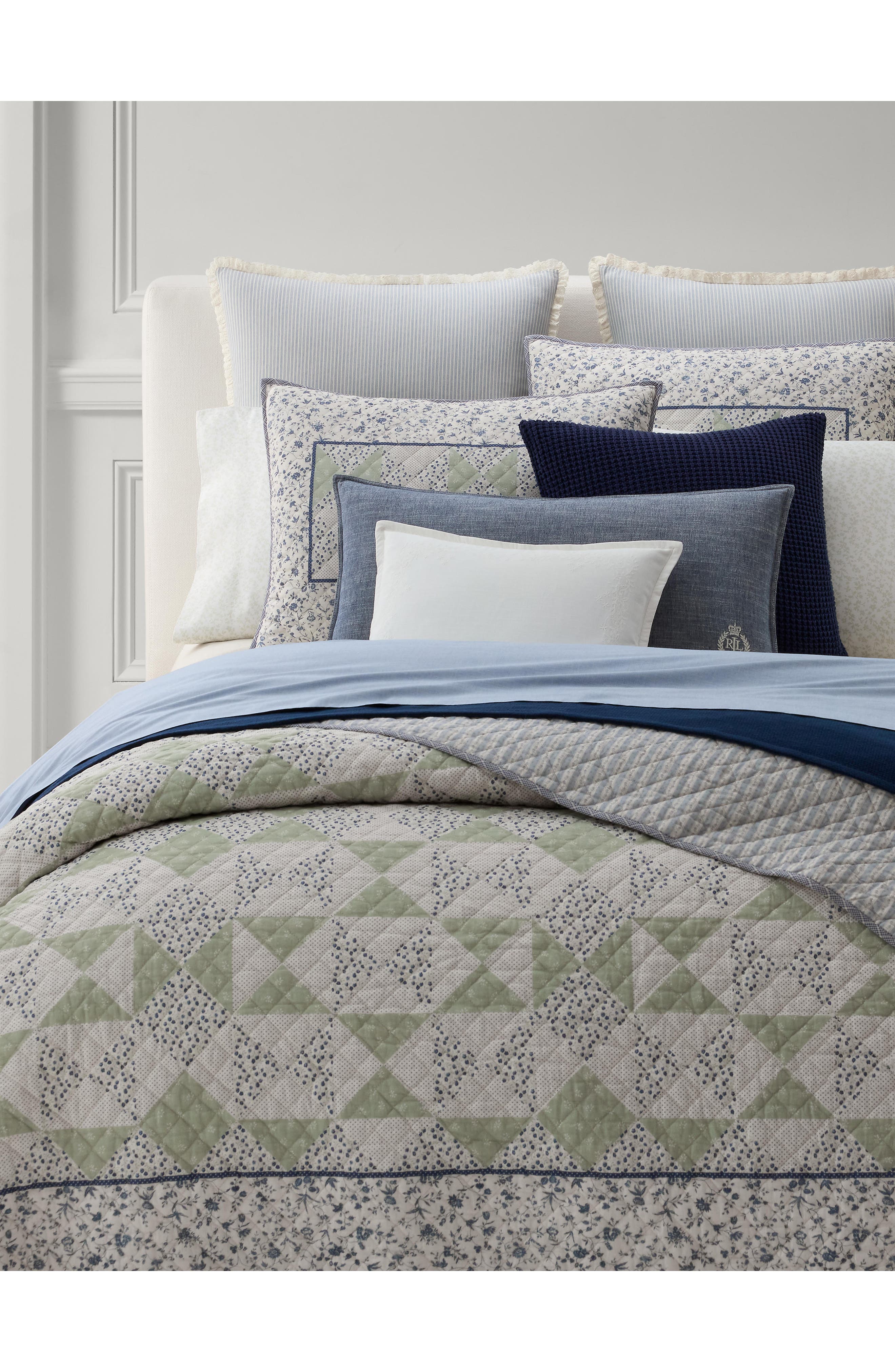 Lauren Ralph Lauren Lidia Geometric & Floral Reversible Cotton Quilt - Sage Multi, Full/Queen