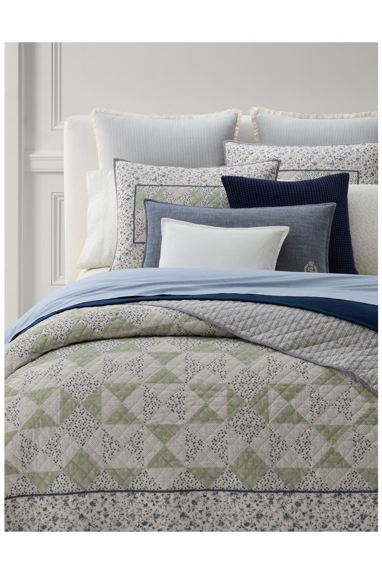 Lidia Geometric & Floral Reversible Cotton Quilt, Main, color, SAGE MULTI
