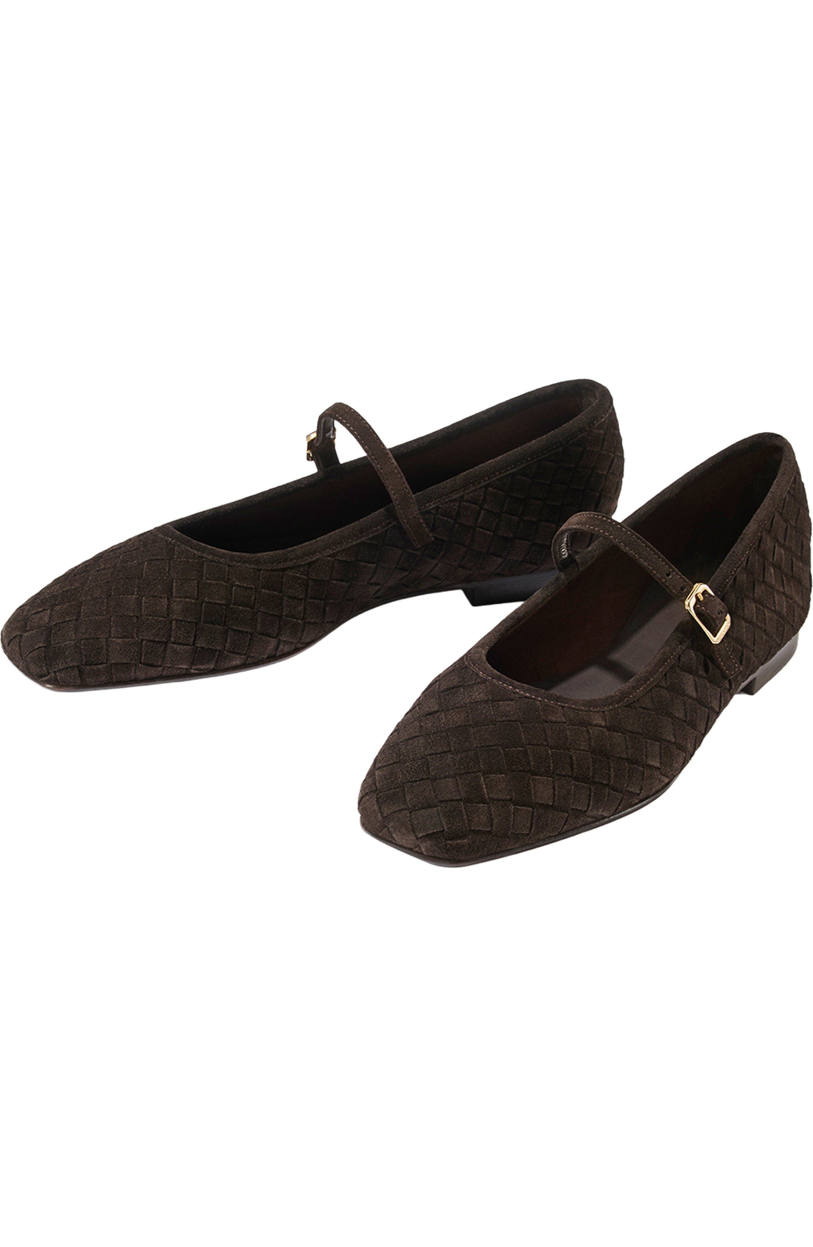 The Fonteyn Jane Flats, Alternate, color, Chocolate Woven Pasado Suede