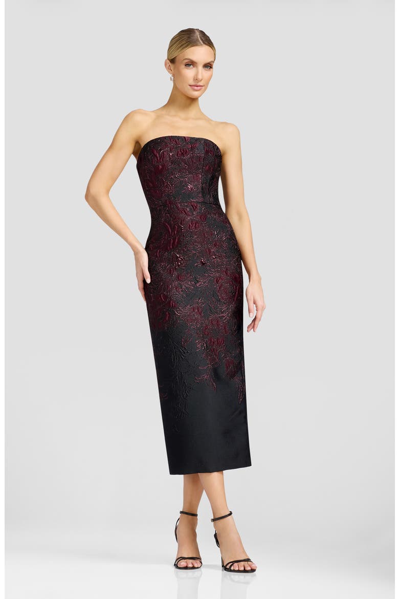 Viviana Metallic Floral Strapless Sheath Cocktail Dress, Alternate, color, DARK CHERRY MULTI
