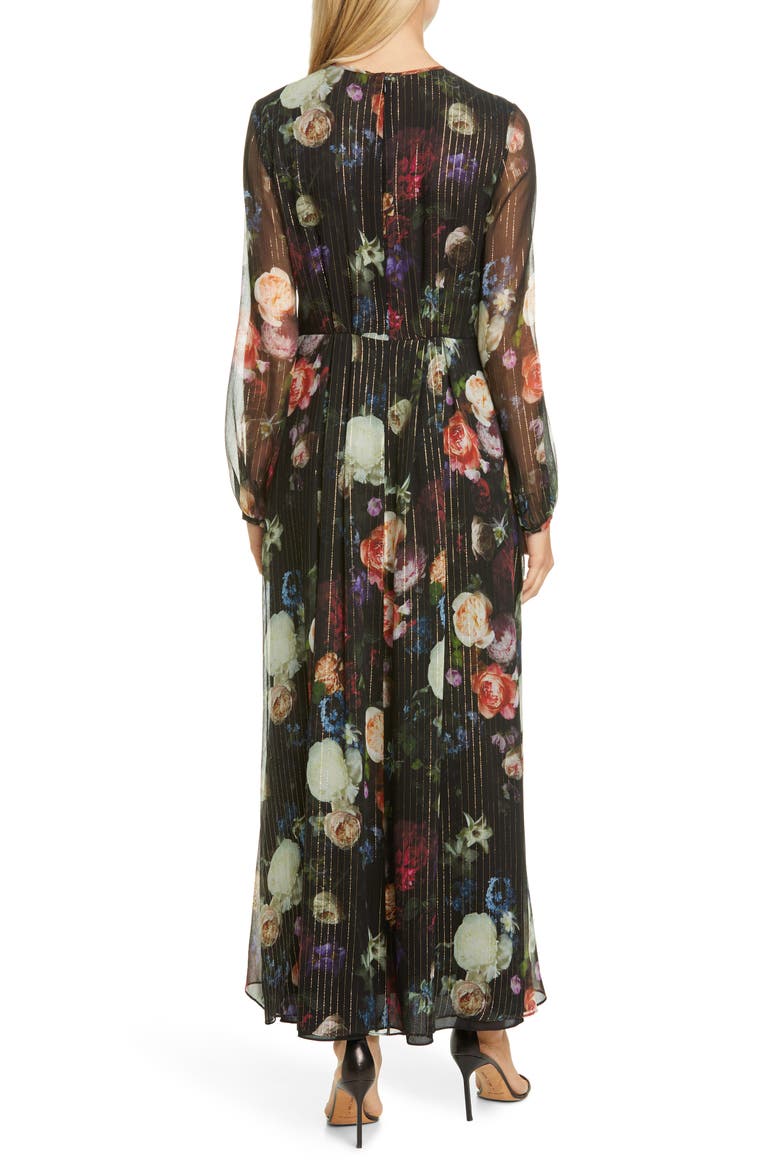 Metallic Floral Long Sleeve Silk Blend Maxi Dress, Alternate, color, MULTI FLORAL
