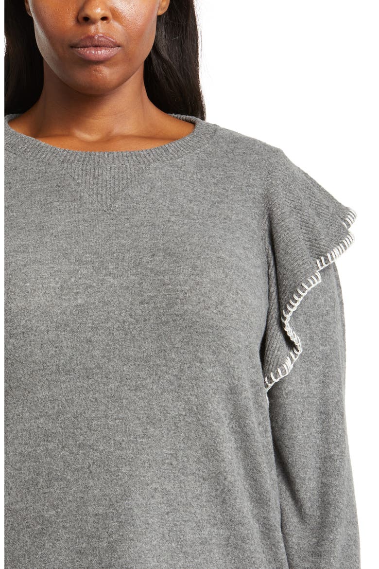 Ruffle Sweater (Nordstrom Exclusive), Alternate, color, HEATHER CHARCOAL/ IVORY