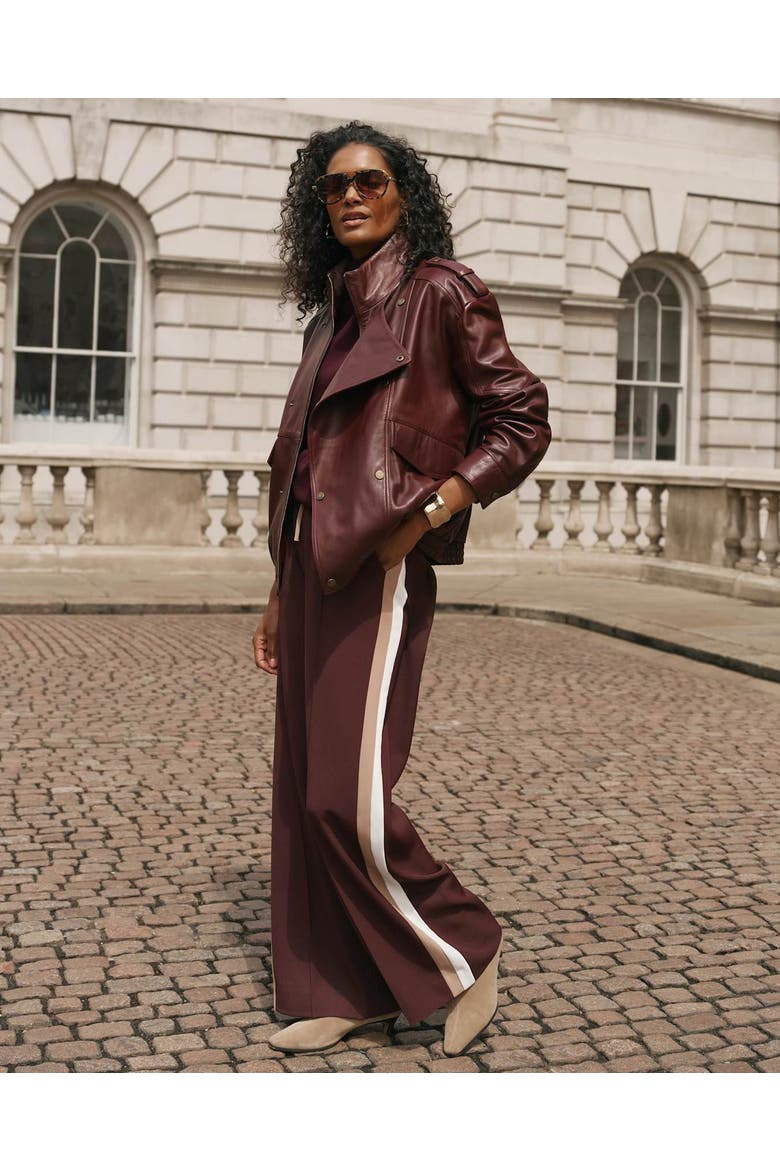 Side Stripe Tie Waist Wide Leg Trousers, Alternate, color, Burgundy
