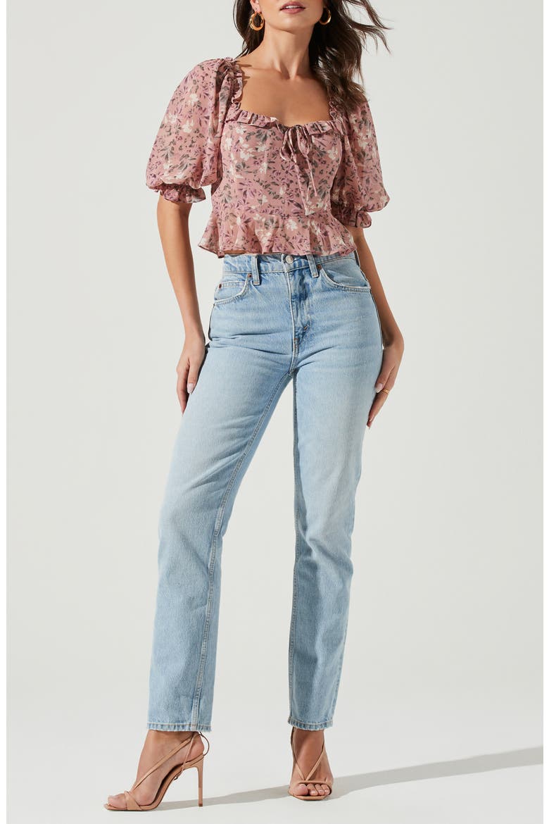 Ruffle Floral Keyhole Crop Top, Alternate, color, BLUSH MAUVE FLORAL