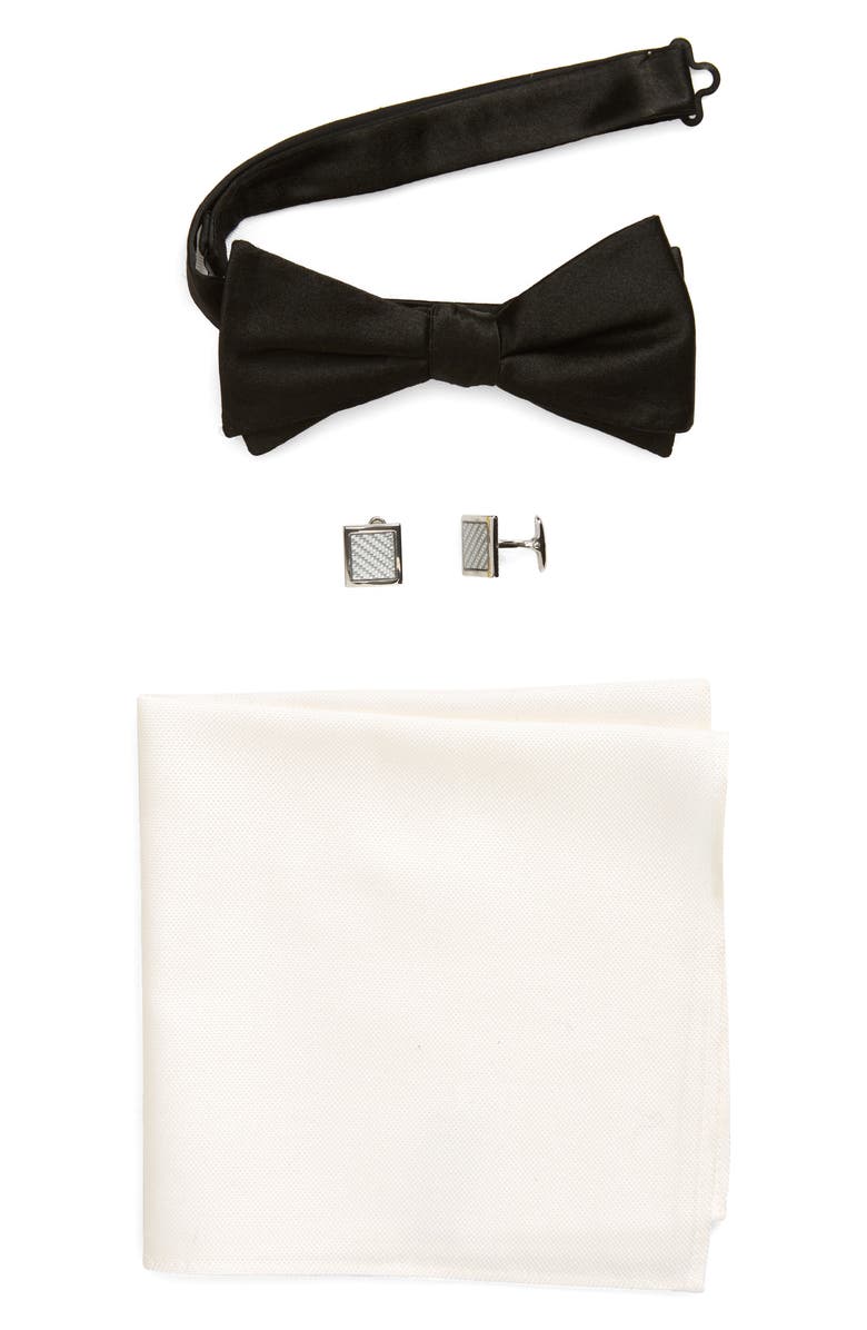 Nordstrom Formal Silk Bow Tie, Silk Pocket Square & Cuff Links Set, Main, color,