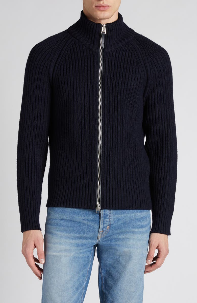 TOM FORD Wool & Cashmere Zip Front Cardigan, Main, color, Midnight Navy