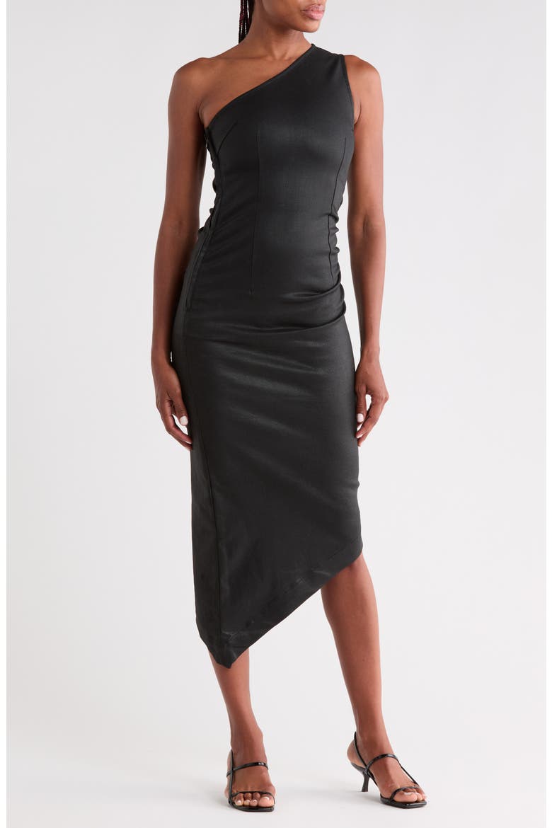 Esme One-Shoulder Coated Dress, Main, color, BLACK COATED