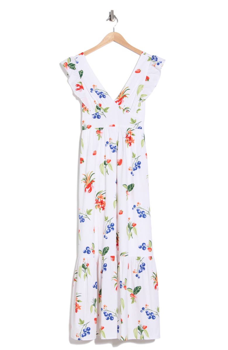 1901 V-Neck Ruffle Maxi Dress, Alternate, color, White Lobster Print