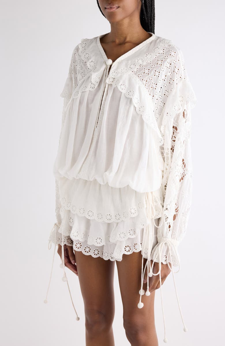 Isabel Marant Nowana Drawstring Cotton & Silk Eyelet Top, Alternate, color, White