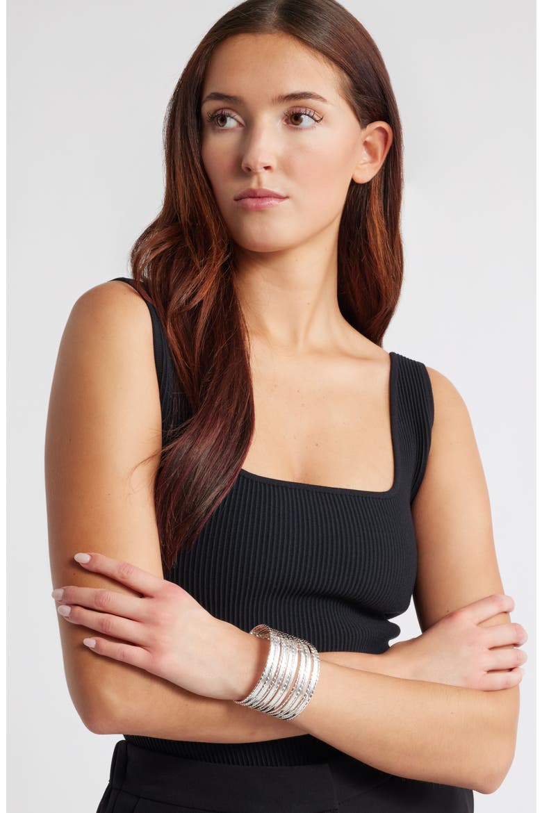 Textured Multiband Cuff Bracelet, Alternate, color, SILVER