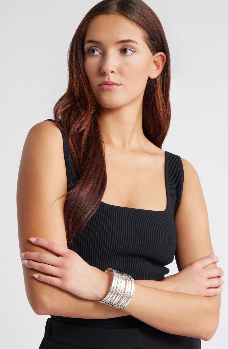 Nordstrom Textured Multiband Cuff Bracelet, Alternate, color, Silver