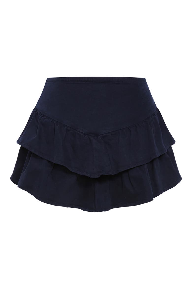 Amina Frill Tiered Denim Shorts, Alternate, color, NAVY