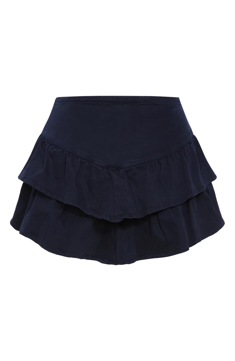City Chic Amina Frill Tiered Denim Shorts, Alternate, color, Navy
