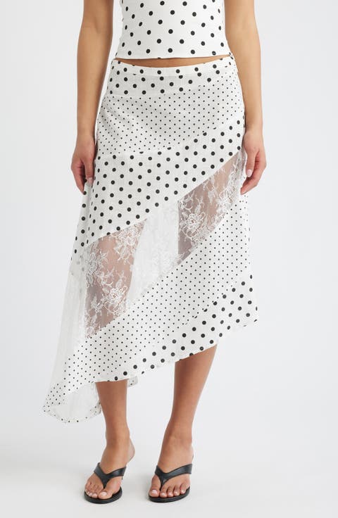 Rennar Mixed Polka Dot Asymmetric Skirt
