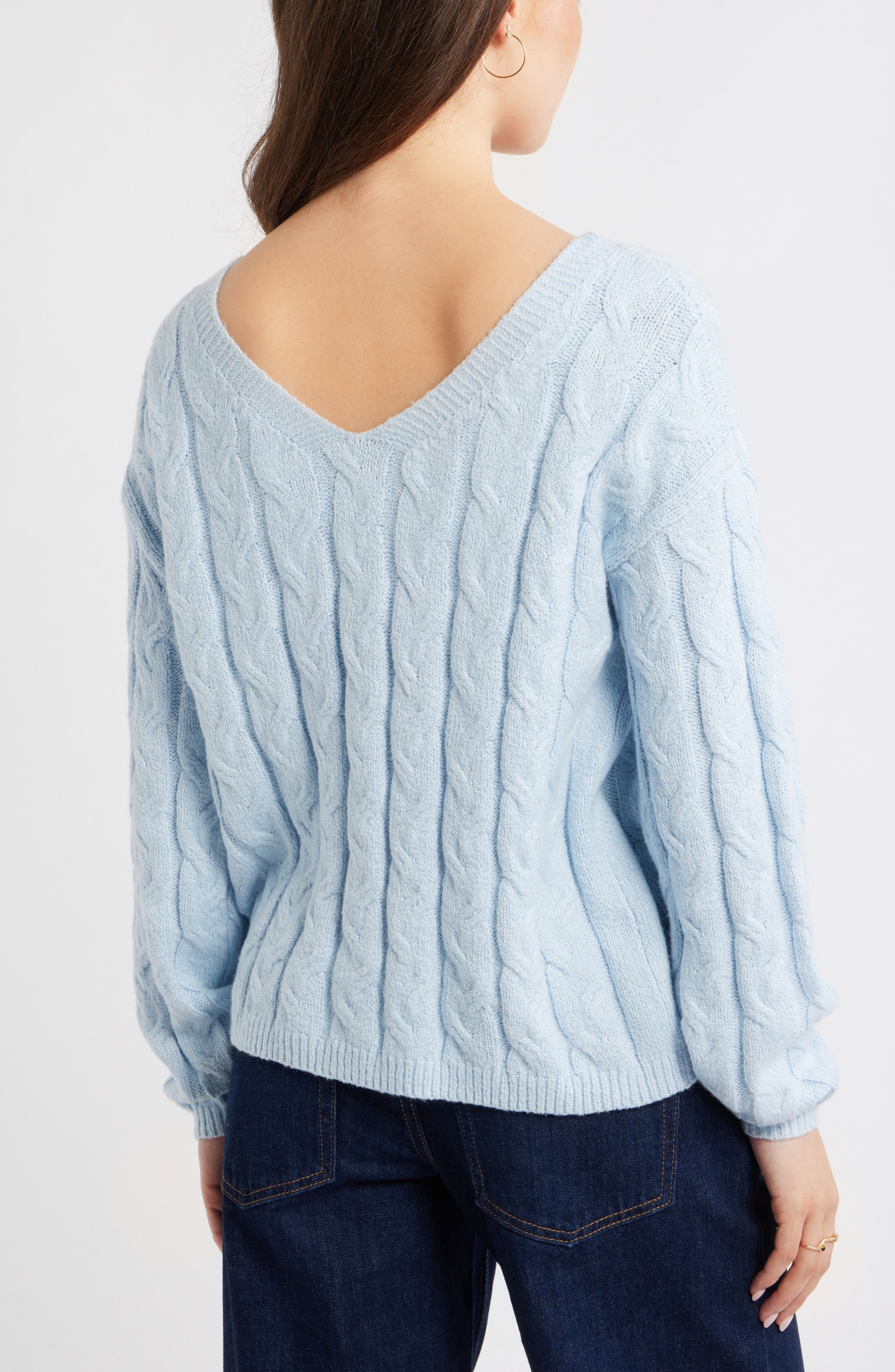 Женские свитеры BP. Cable Knit V-Neck Cotton Blend Sweater — фото 3