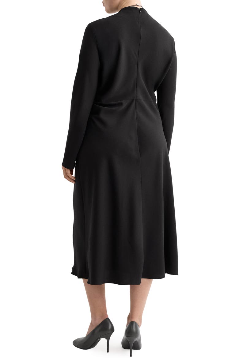 Ruched Long Sleeve Midi Dress, Alternate, color, BLACK
