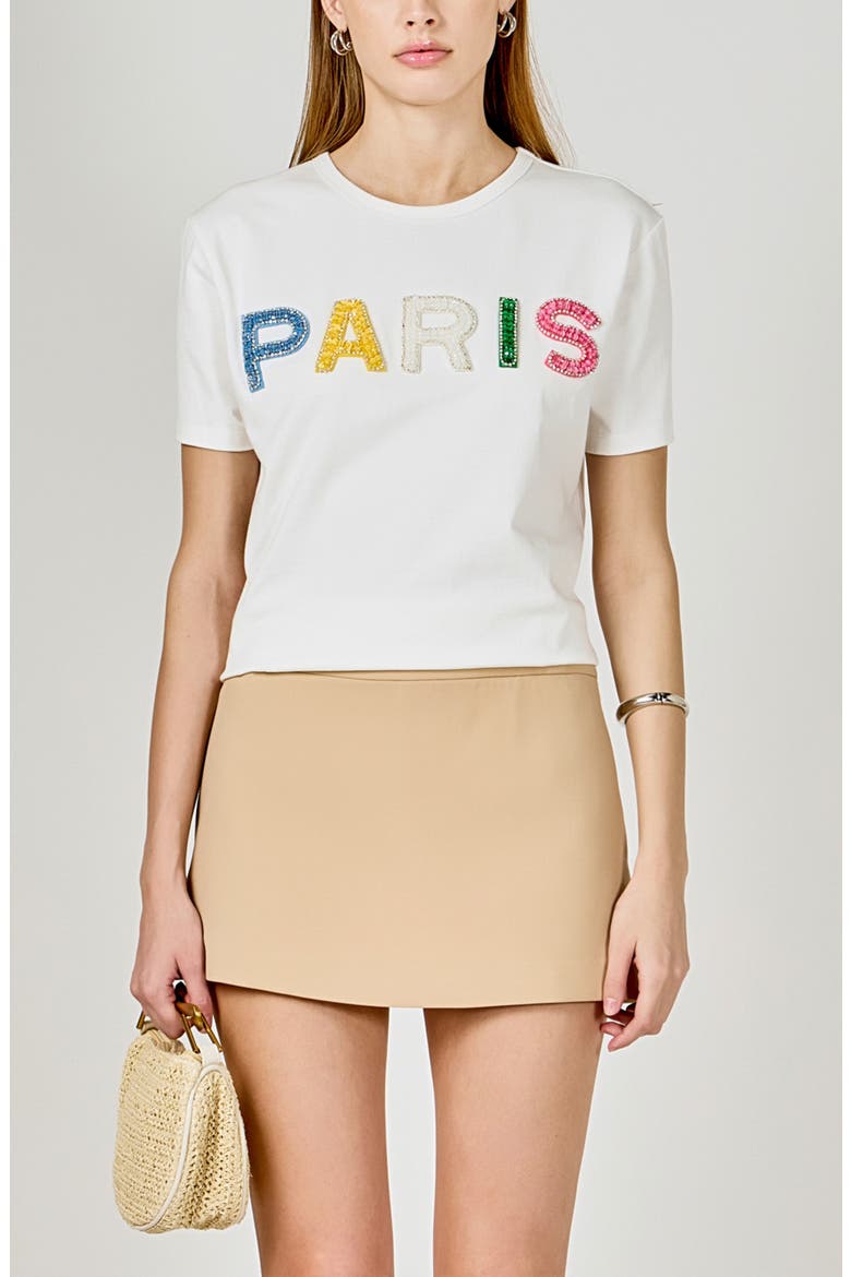 Crystal & Bead Embellished Graphic Cotton T-Shirt, Alternate, color, WHITE