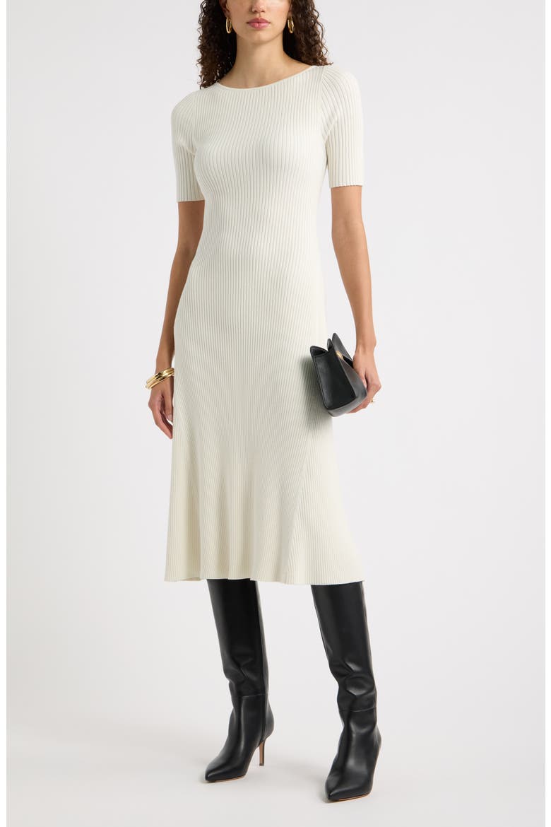 Rib Boat Neck Sweater Dress, Alternate, color, IVORY TOFU