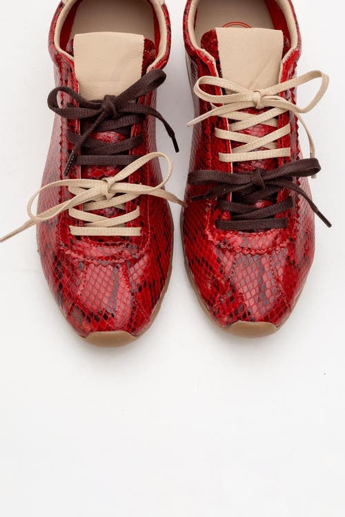 Forever & Always Shoes Crea Leather Sneakers In Red Croco Leather