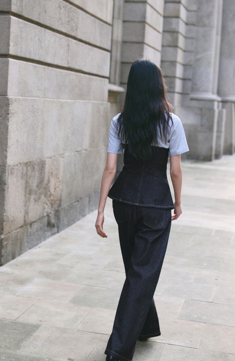 MANGO Clemence Denim Bustier Top, Alternate, color, Open Blue