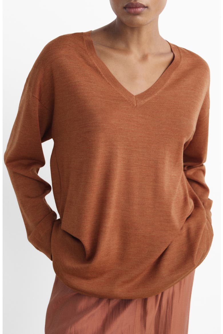 V-Neck Wool Pajama Sweater, Main, color, BURNT ORANGE